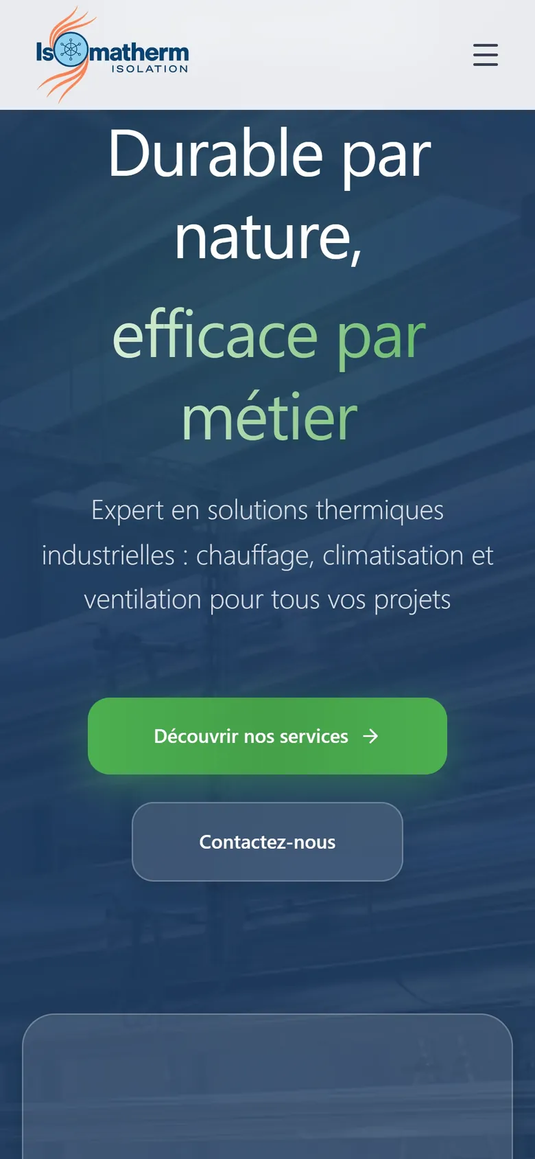 Page d'accueil de l'ancien site ISOMATHERM sur téléphone