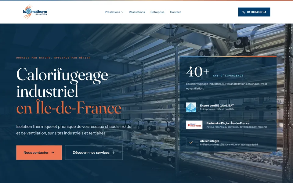 Page d'accueil du nouveau site d'ISOMATHERM sur écran d'ordinateur