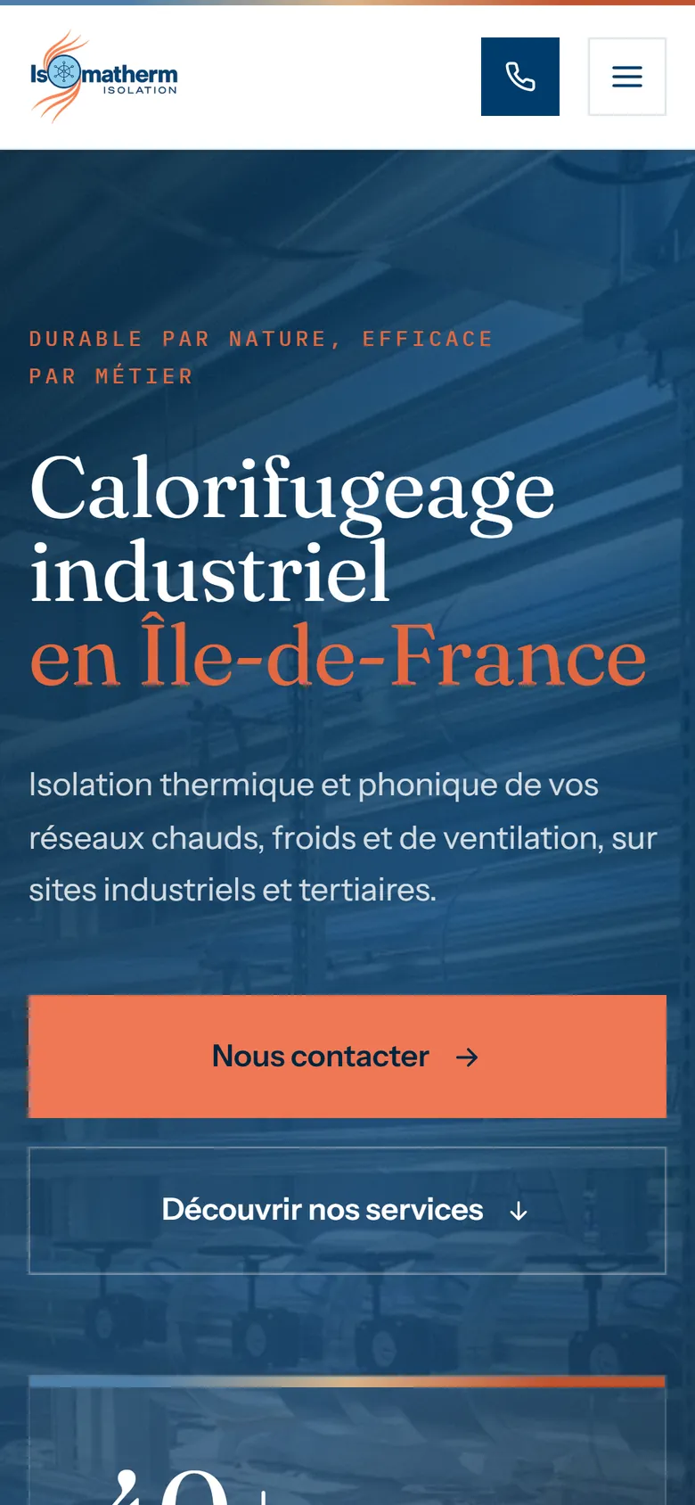 Page d'accueil du nouveau site d'ISOMATHERM sur téléphone